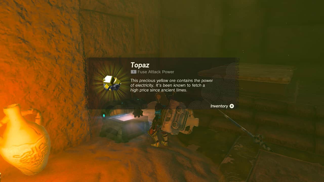 Tears of the Kingdom Lightning Temple walkthrough: Link finding a Topaz in a treasure chest.