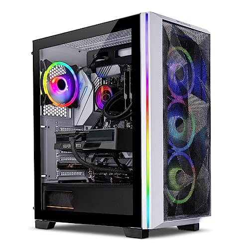 The Skytech Chronos Gaming PC Desktop is equipped with the powerful AMD Ryzen 7 5700X 3.4 GHz processor, and features a stunning computer case with a rainbow colored