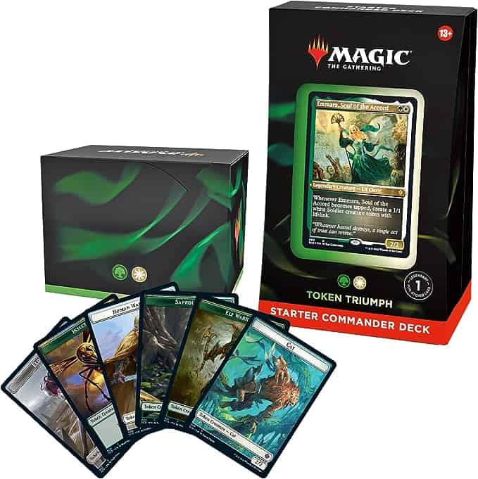 A Magic the Gathering booster box with an auto draft feature that includes a deck of cards and a convenient box for storage.
