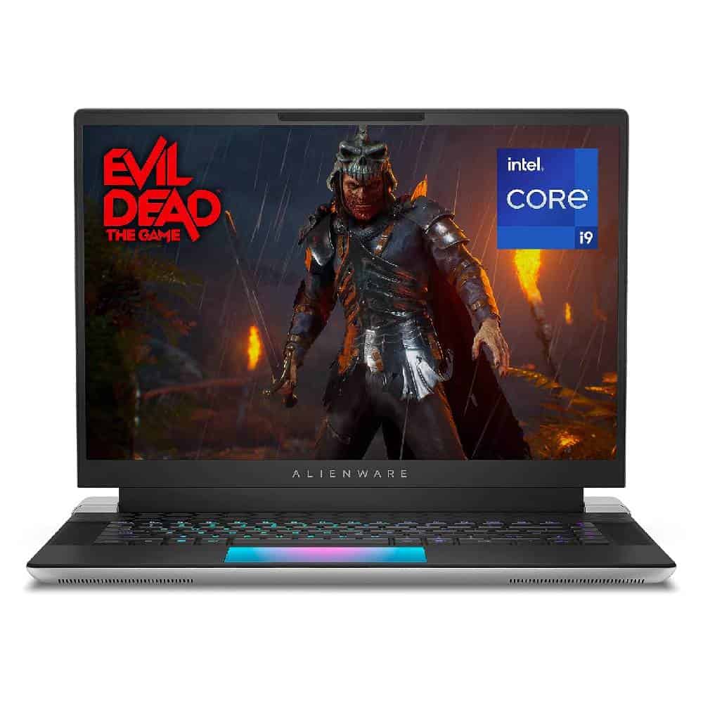 An Alienware X16 R1 laptop featuring an image of the evil dead.