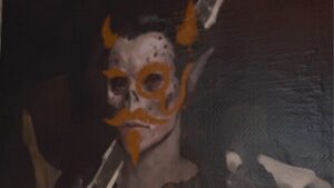 Baldur's Gate 3 how to remove the enemy of justice condition: Close up of a painting marked with yellow paint