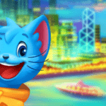 Bingo Blitz Credits: blue cat near a neon city.