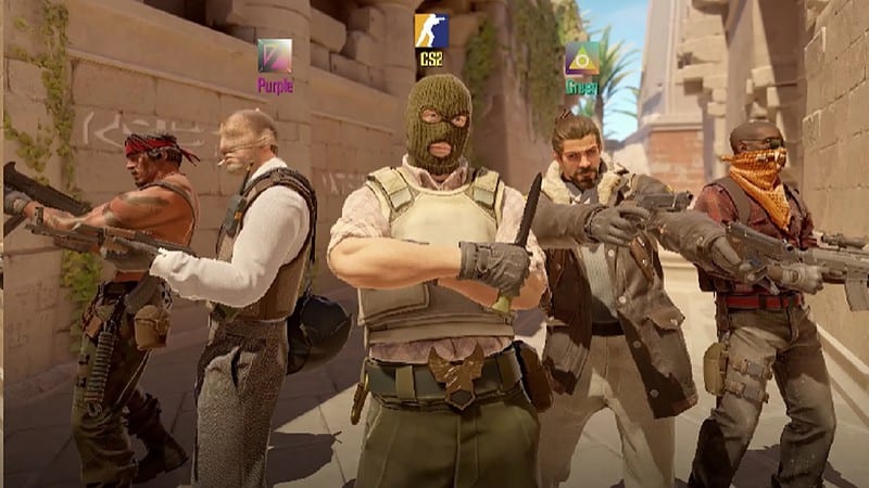 A group of people with guns in a CS2 video game.