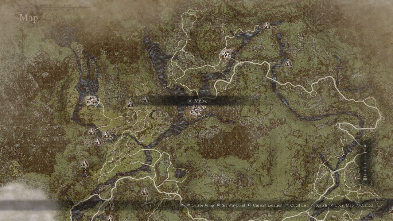 Dragon's Dogma 2 unlock mystic spearhand: Map showing the location of Melve