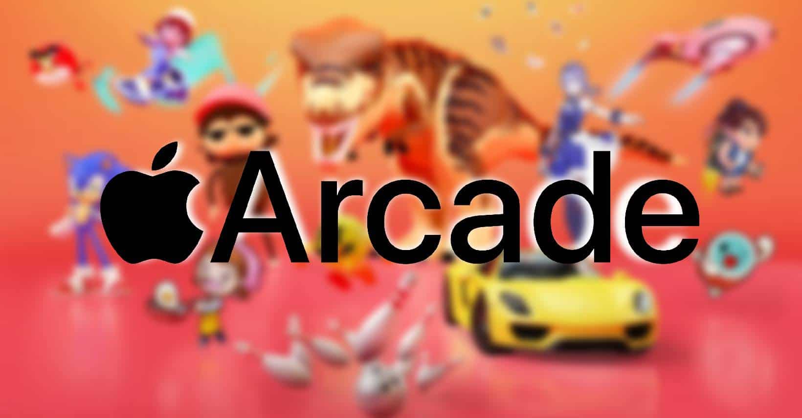 The Apple Arcade logo is displayed on a vibrant orange background.