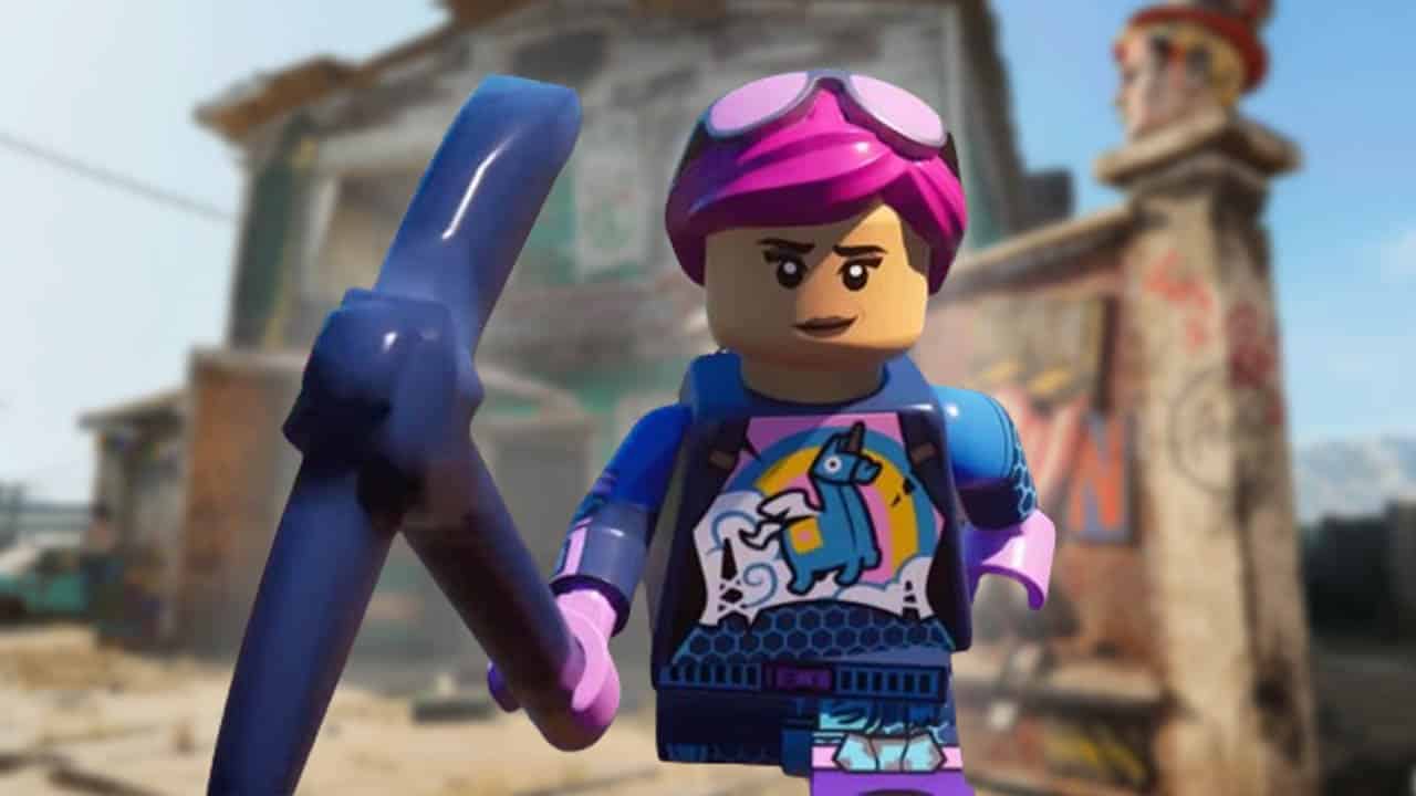 A Lego figure is holding a pickaxe