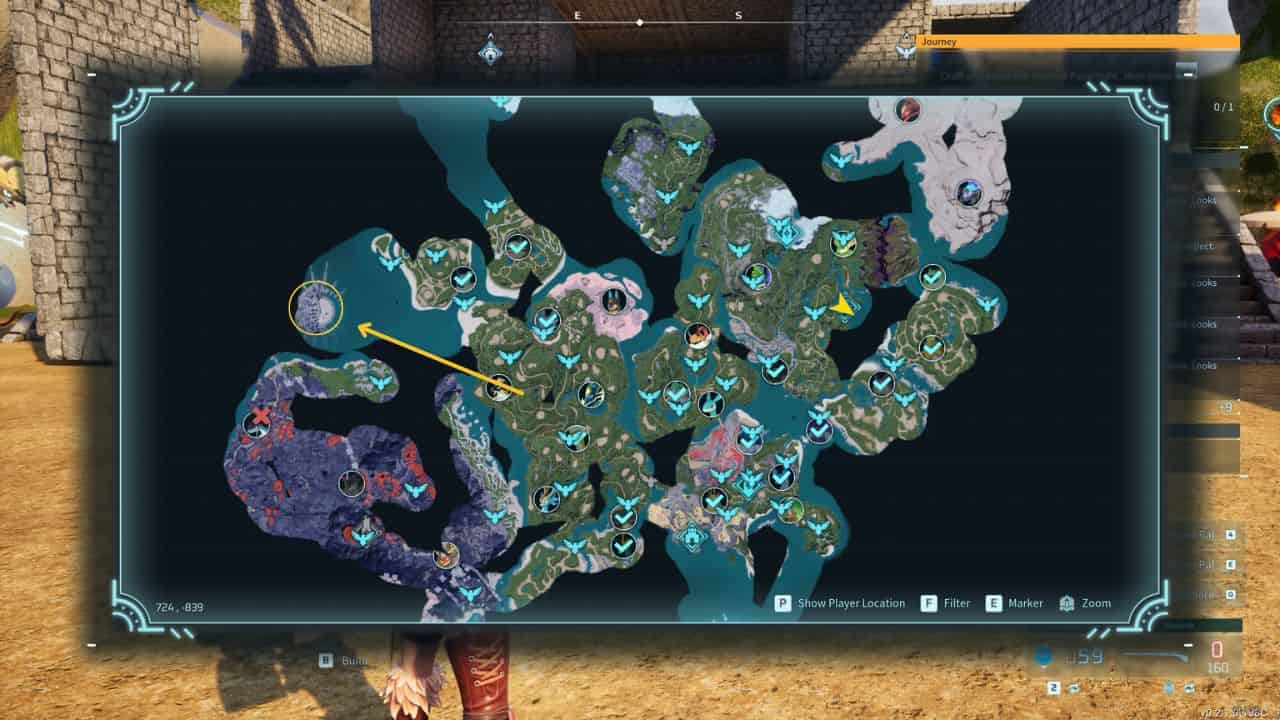 Palworld best chest farming: Map showing the location of WIldlife Sanctuary 2