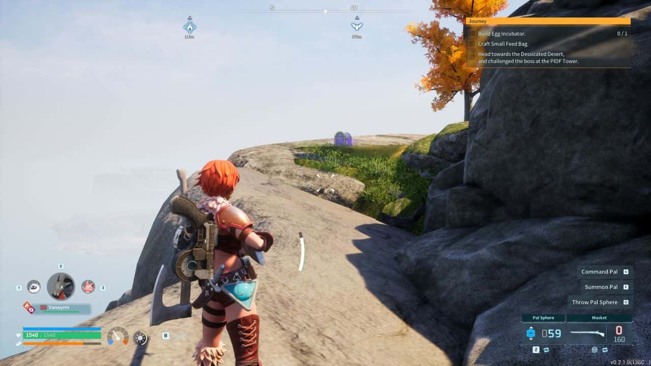 Palworld best chest farming: Player standing near chest on cliff