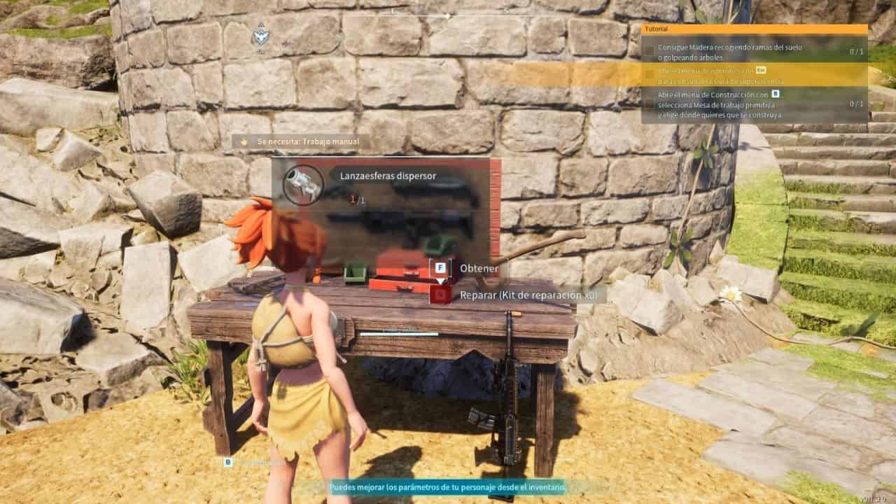 In a video game, a woman is standing next to a table showcasing the best Palworld mods.