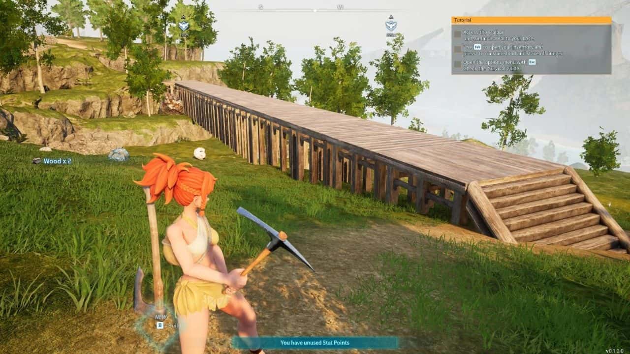 A woman is standing on a bridge in a video game, exploring the immersive world with captivating visuals and enhanced palworld mods.