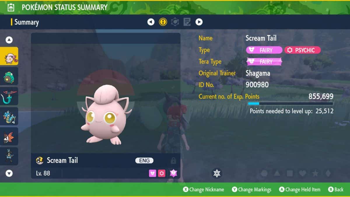An All Paradox Pokémon character is shown on a screen.