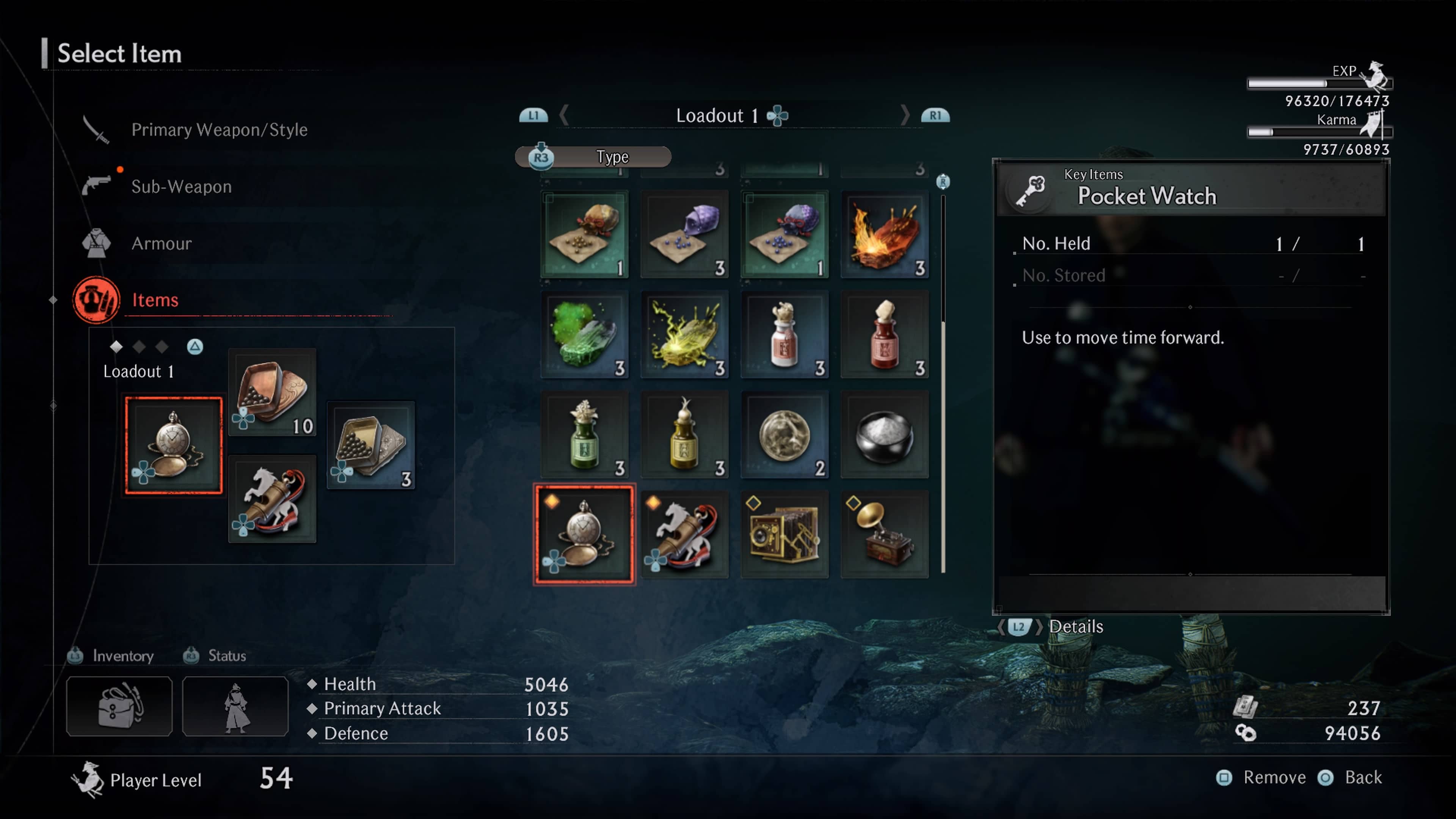 How to change time of day Rise of the Ronin: Image shows the Pocket Watch in your inventory