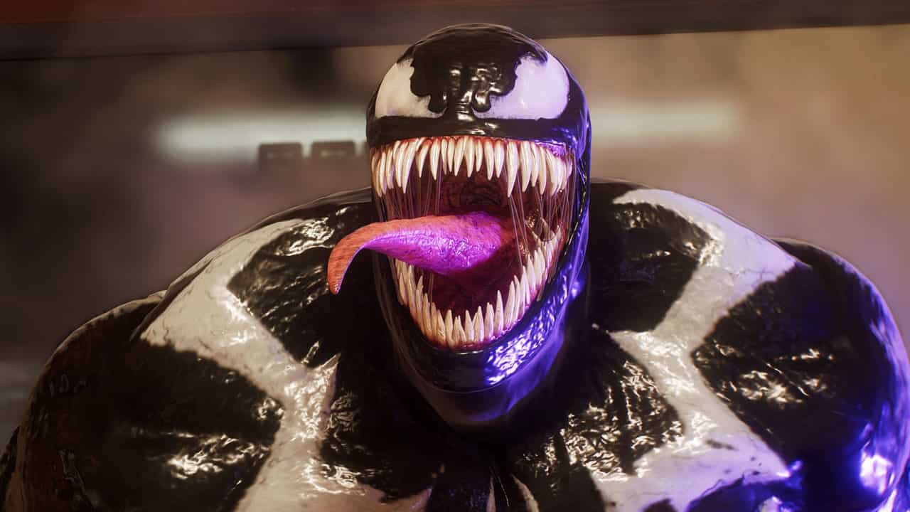 Venom's mouth is open in a Marvel's Spider-Man 2 spinoff video game.