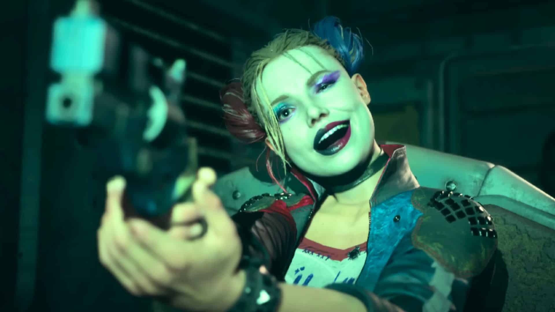 Harley Quinn aiming gun in SS KTJL