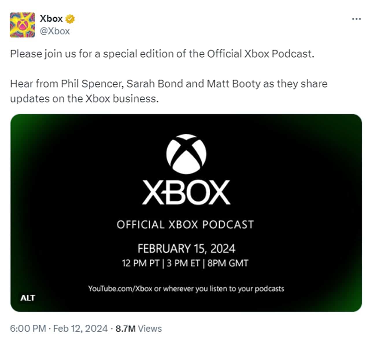 Xbox announcement podcast tweet