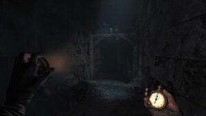 Amnesia: The Bunker protagonist carrying a pocket watch and light.
