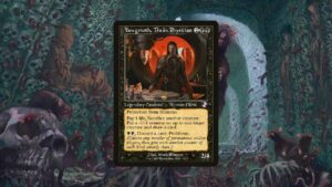 A spellbinding card featuring a formidable black creature in a chilling dungeon.