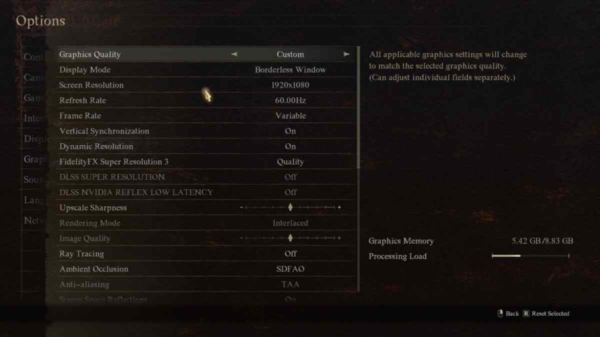 Dragon's Dogma 2 best graphics settings: A screenshot of the menu for in-game settings and graphics.