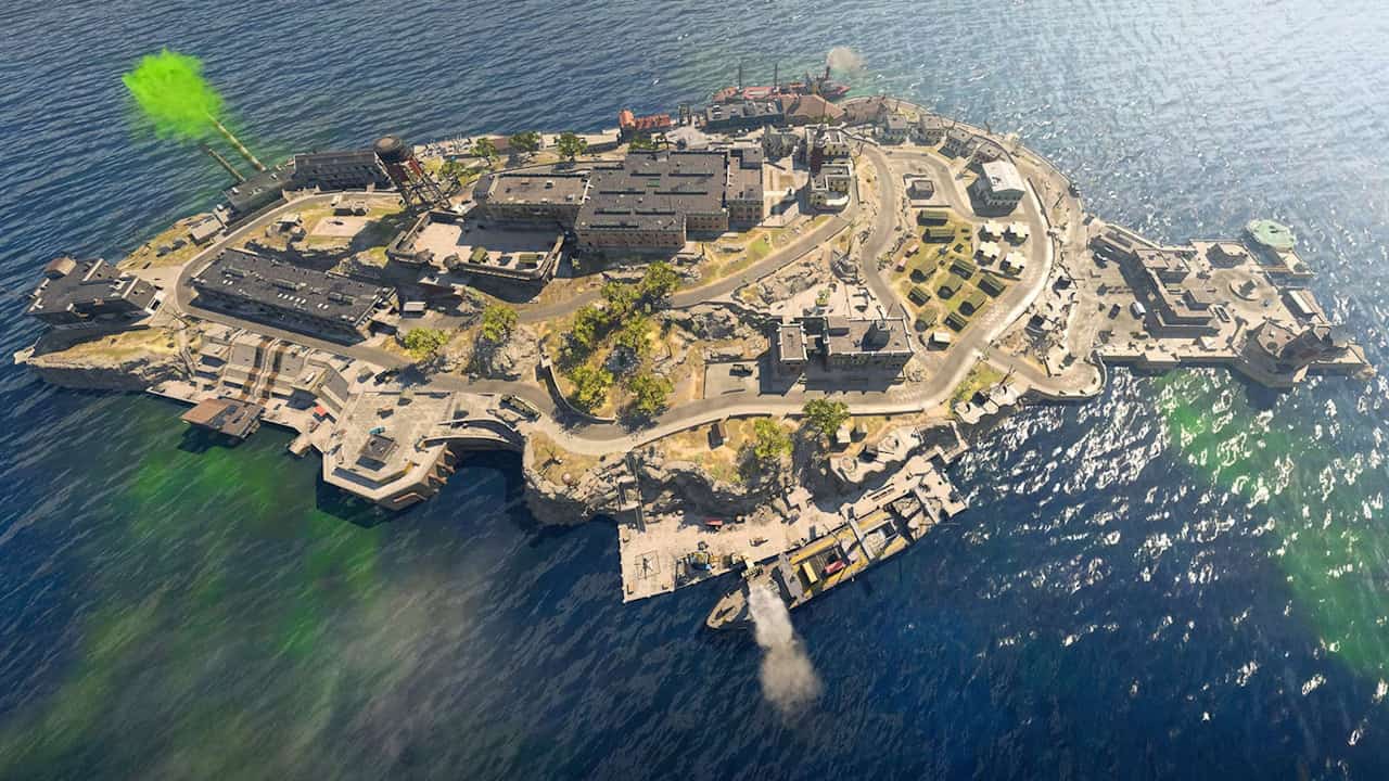 An overhead view of the Rebirth Island map in Call of Duty