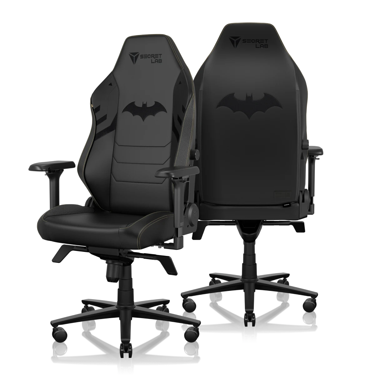 The Secretlab Titan Evo Dark Knight Variant is a sleek and stylish black gaming chair adorned with the iconic batman logo.