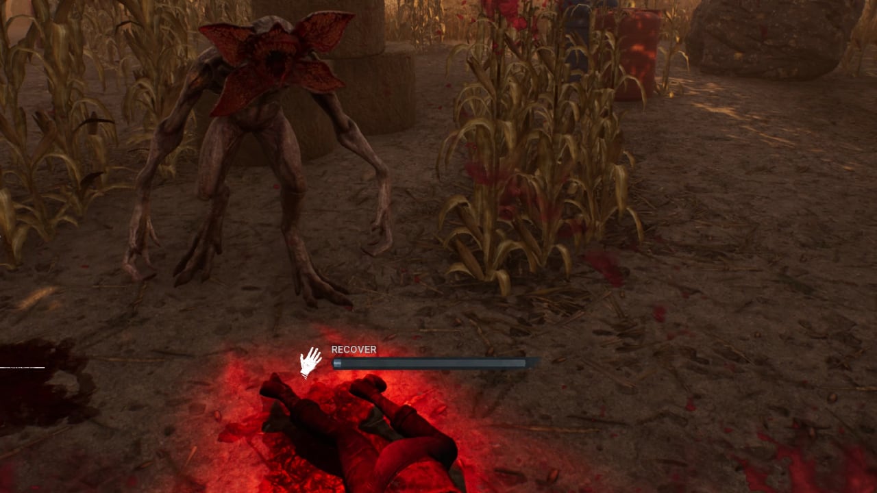 Dead by Daylight best DLC content to buy: A Survivor gets downed by the Demogorgon in a field.