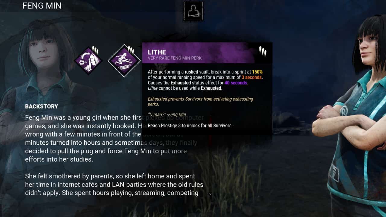 Dead by Daylight best perks for Survivors: The Lithe perk on display in-menu.