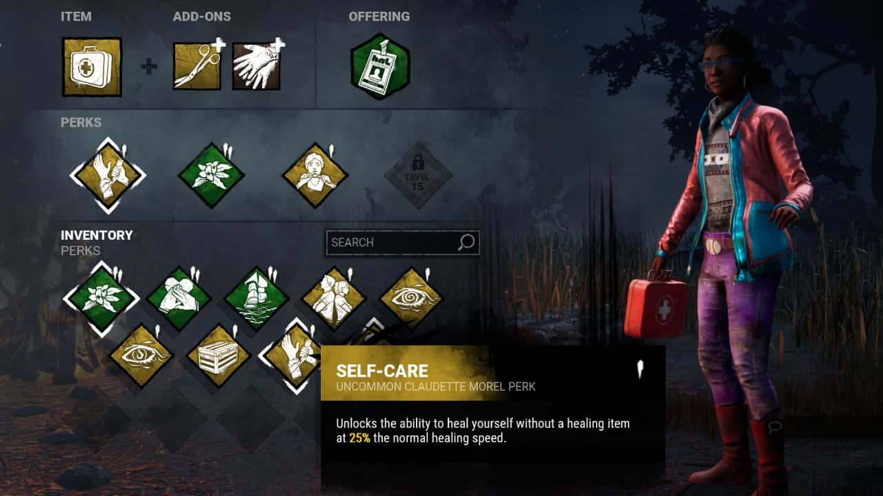 Dead by Daylight best perks for Survivors: The self-care perk on display in menu.