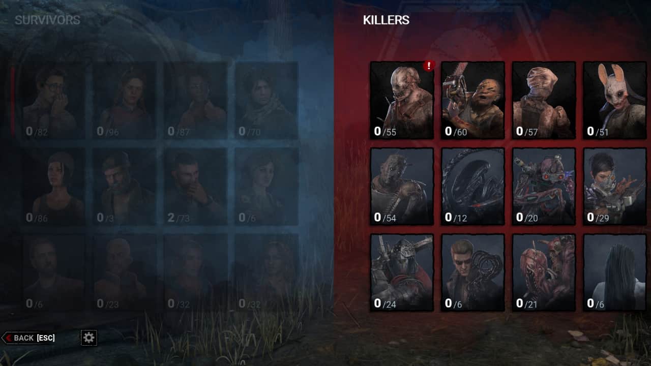 Dead by Daylight how to get Killers fast - Our guide to unlocking new monsters and villains: The Character selection menu in DBD, highlighted on the Killers section.