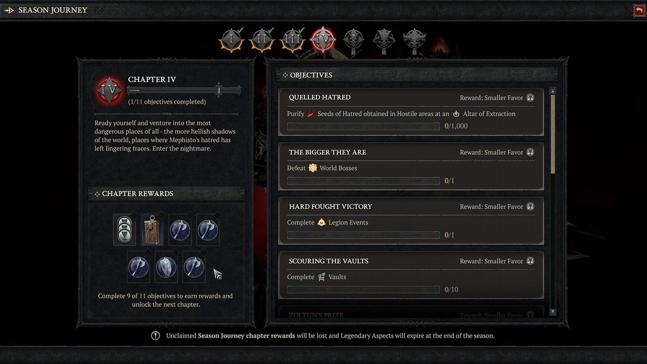An image of the battle pass menu in Season 3 of Diablo 4. Image from Blizzard.