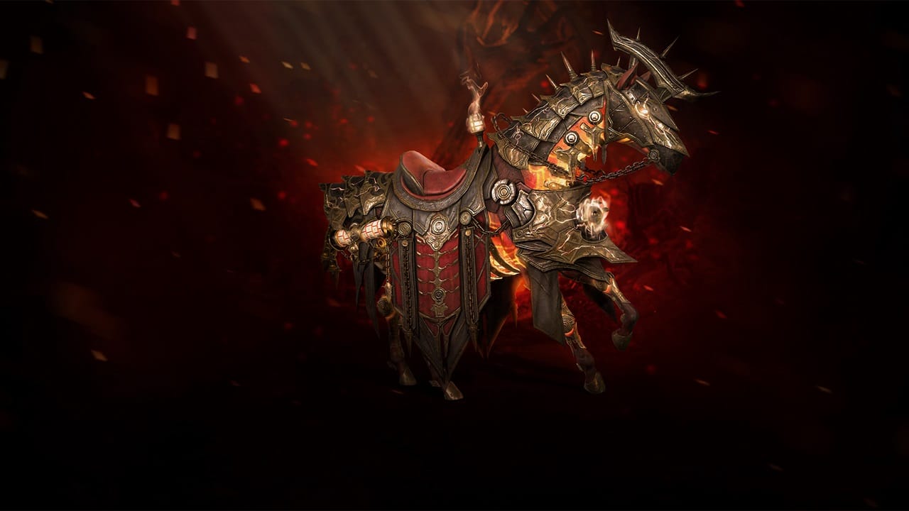 An image of a horse armor item from Season 3 of Diablo 4. Image from Blizzard.