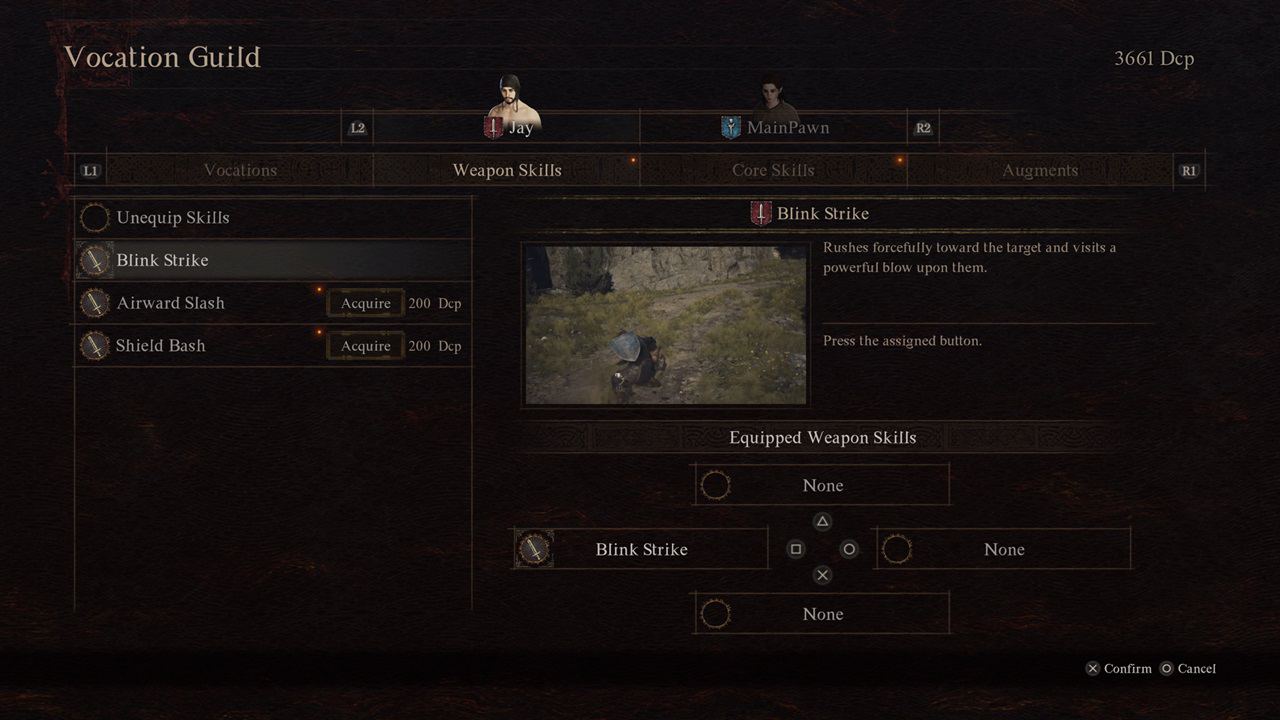 Dragon's Dogma 2 best Fighter build: An image of the weapon skills of the Fighter. Image captured by VideoGamer.
