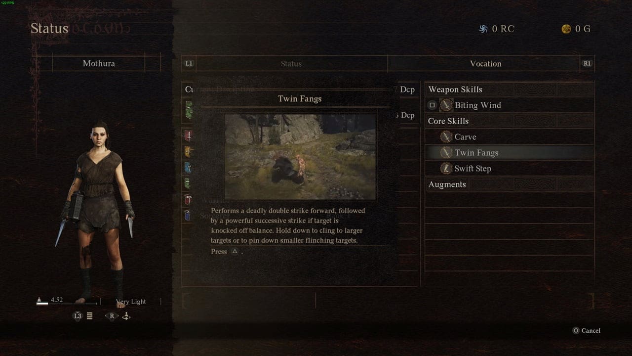 dragons dogma 2 best build thief core skills: menu screen stats showing core skills for a thief character in dd2