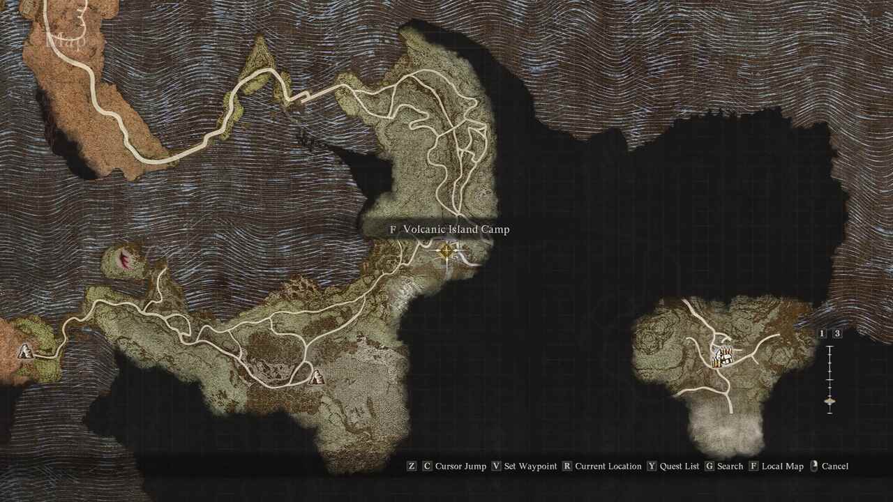 Dragon's Dogma 2 how to unlock Magick Archer: The location of the hot spring at the Volcanic Island Camp.