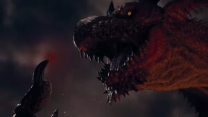 A large red dragon in Dragon's Dogma 2