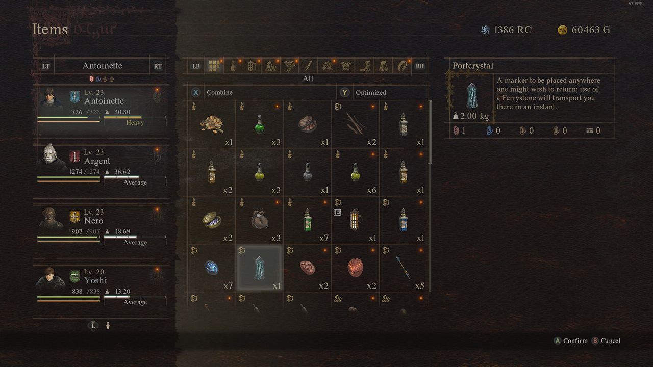 Dragon's Dogma 2 Portcrystals: A Portcrystal in a player's inventory. Image captured by VideoGamer.