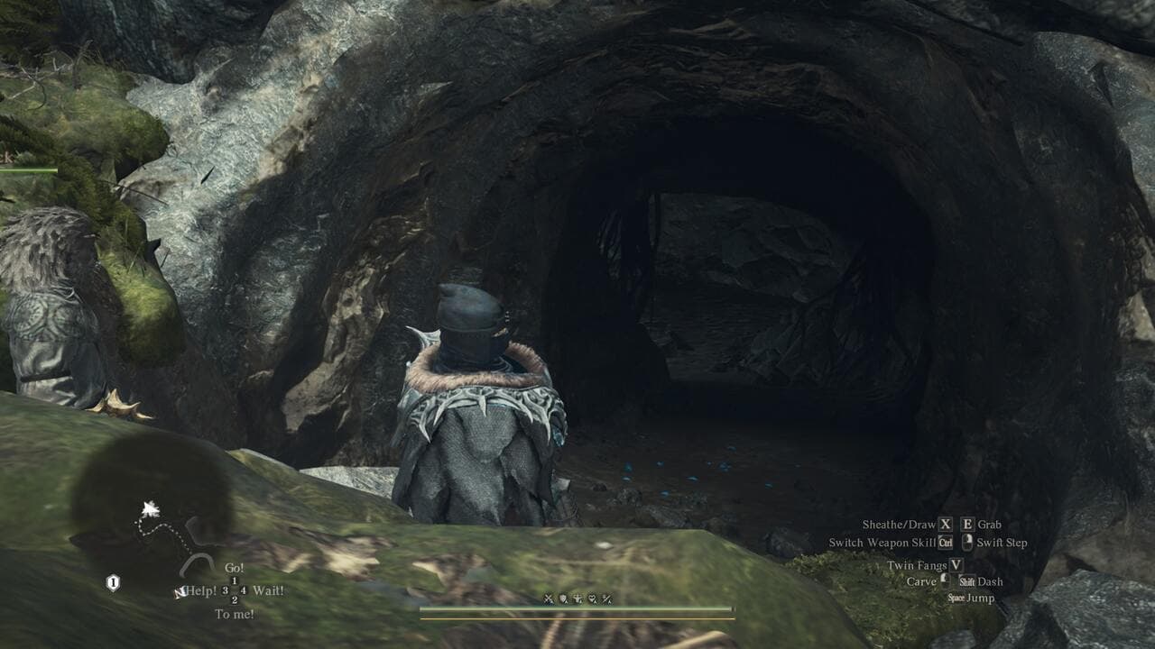 Dragon's Dogma 2 Prey for the Pack: The entrance to Putrid Cave where Rodge and the wolves are.