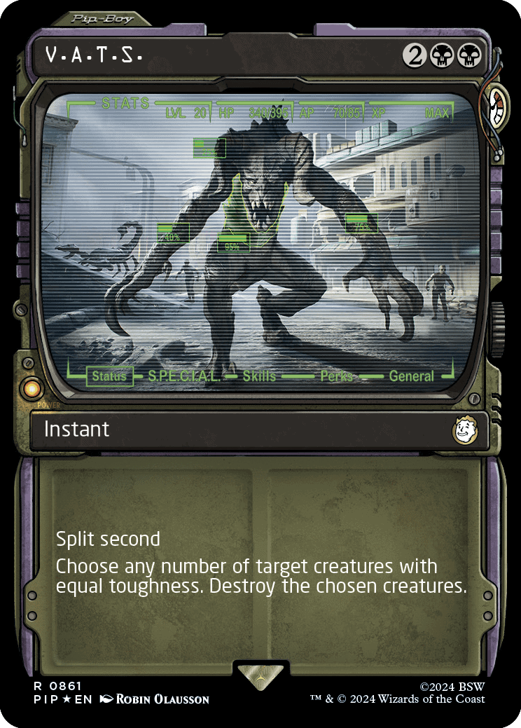 A video game card featuring a creature from Fallout.
