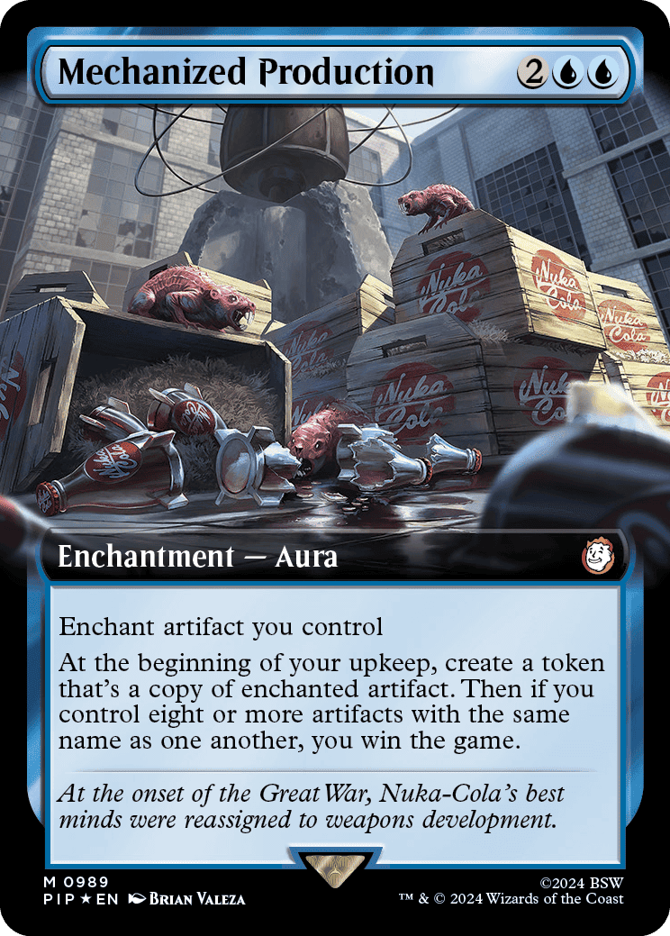 A card for mechanical production based on MTG spoilers.