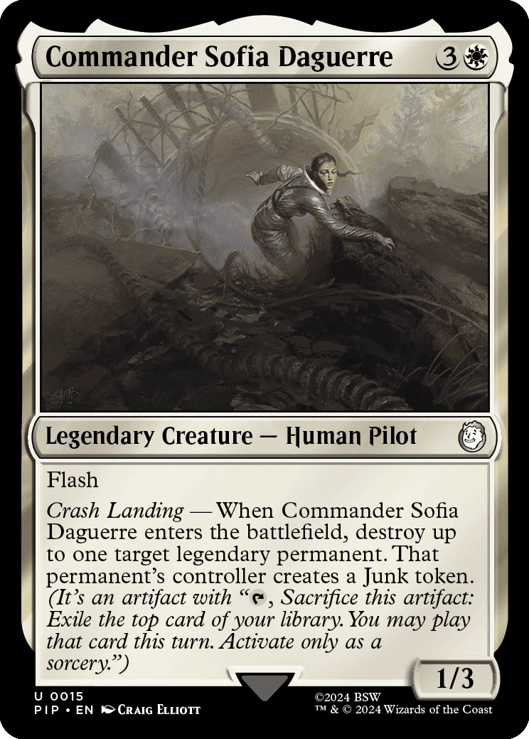Commander Sofia Daguerre leads her troops with precision and determination, eager to secure victory on the battlefield. Stay tuned for exciting MTG Fallout spoilers featuring her incredible abilities and strategies.