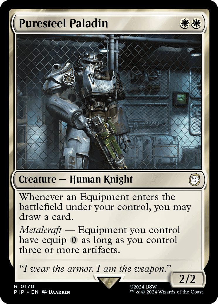 Puresteel Paladin is a powerful card from MTG, known for its abilities involving equipment. Stay tuned for Fallout spoilers revealing how this card impacts the game.