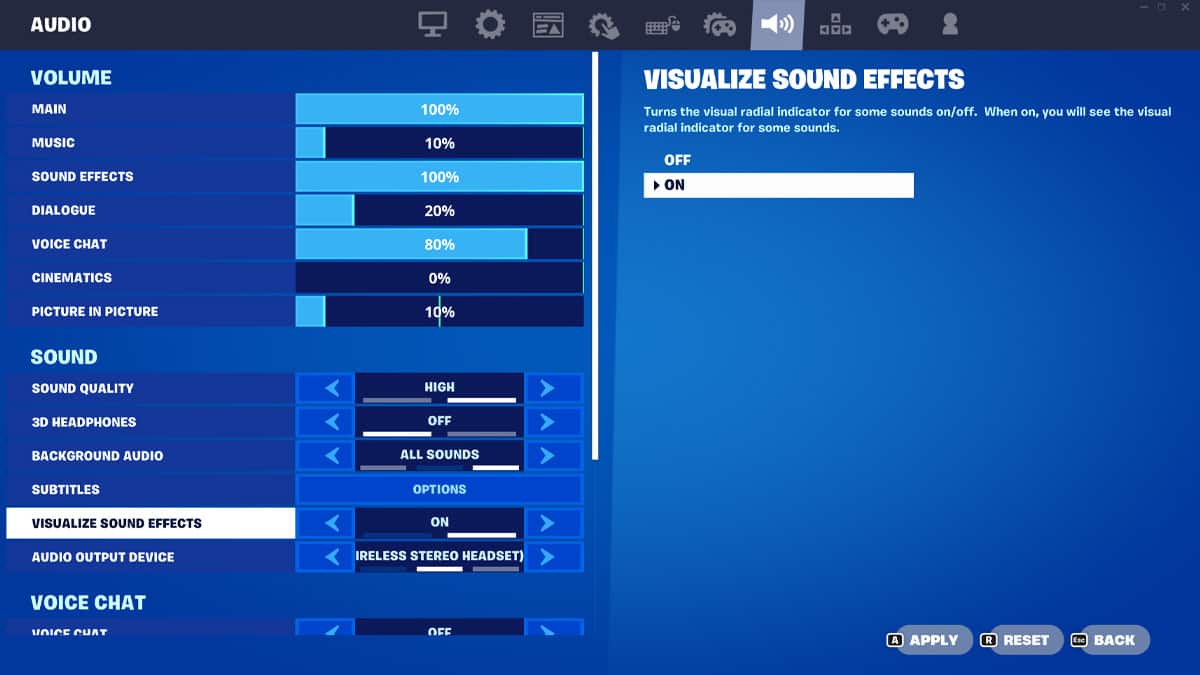 Fortnite visualize sound effects