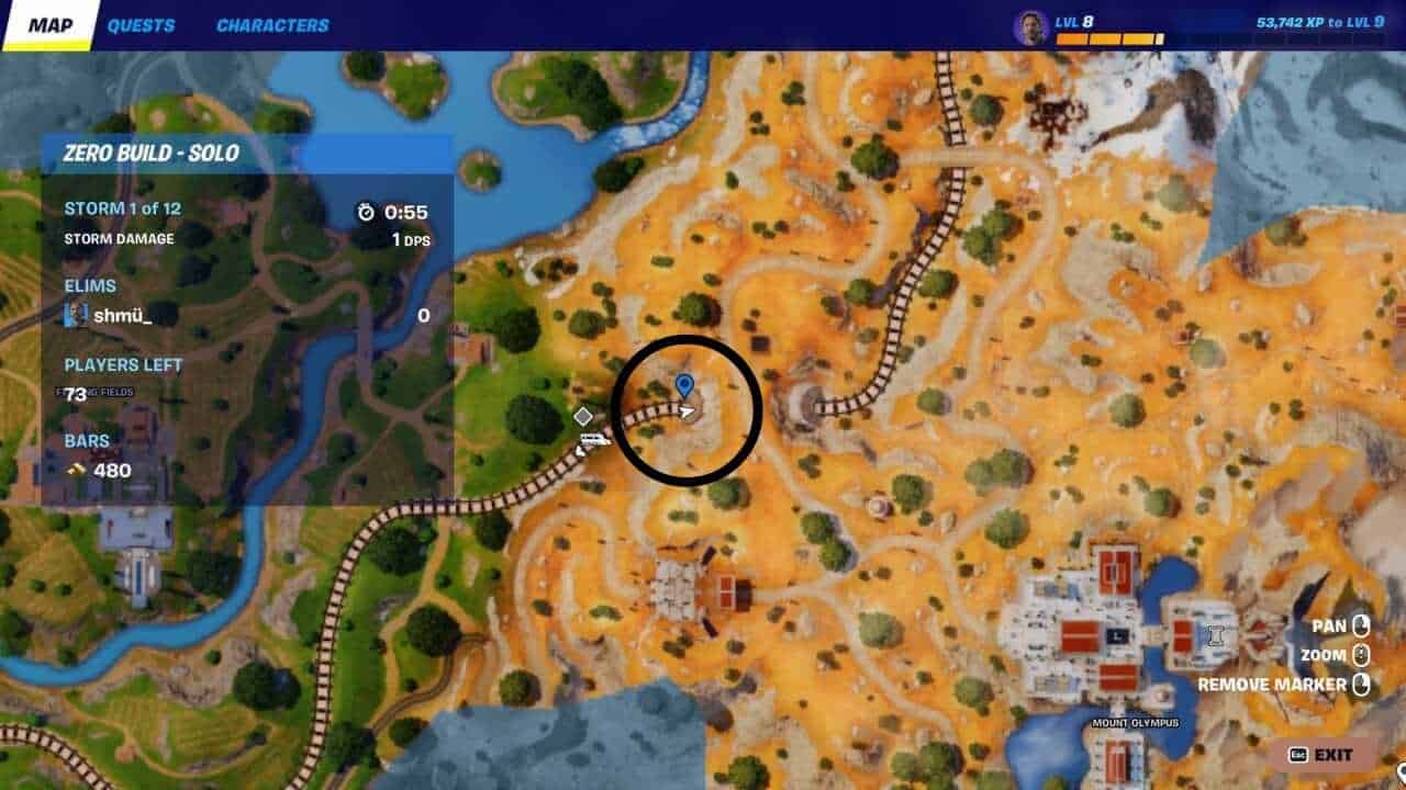 a map in fortnite showing the location of the cabbage cart