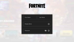 How to make a Fortnite account: The Epic Games account creation screen on a faded-out background showing some Fortnite characters.