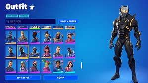 Fortnite how to change character: outfit screen in Fortnite inventory menu.