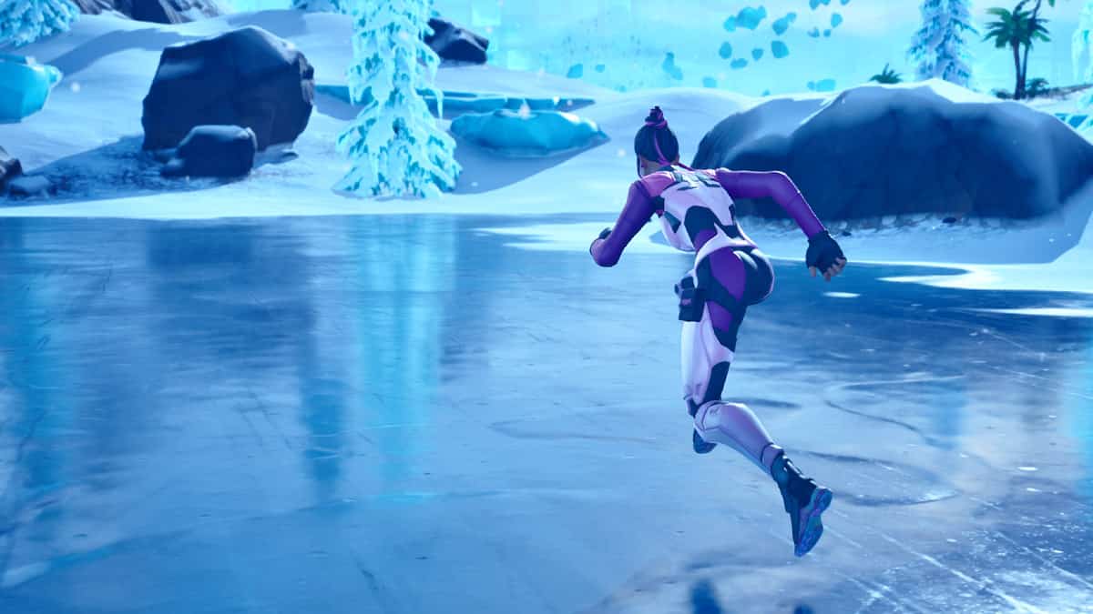 Fortnite's ice runner is running on a frozen pond in this review of the game.