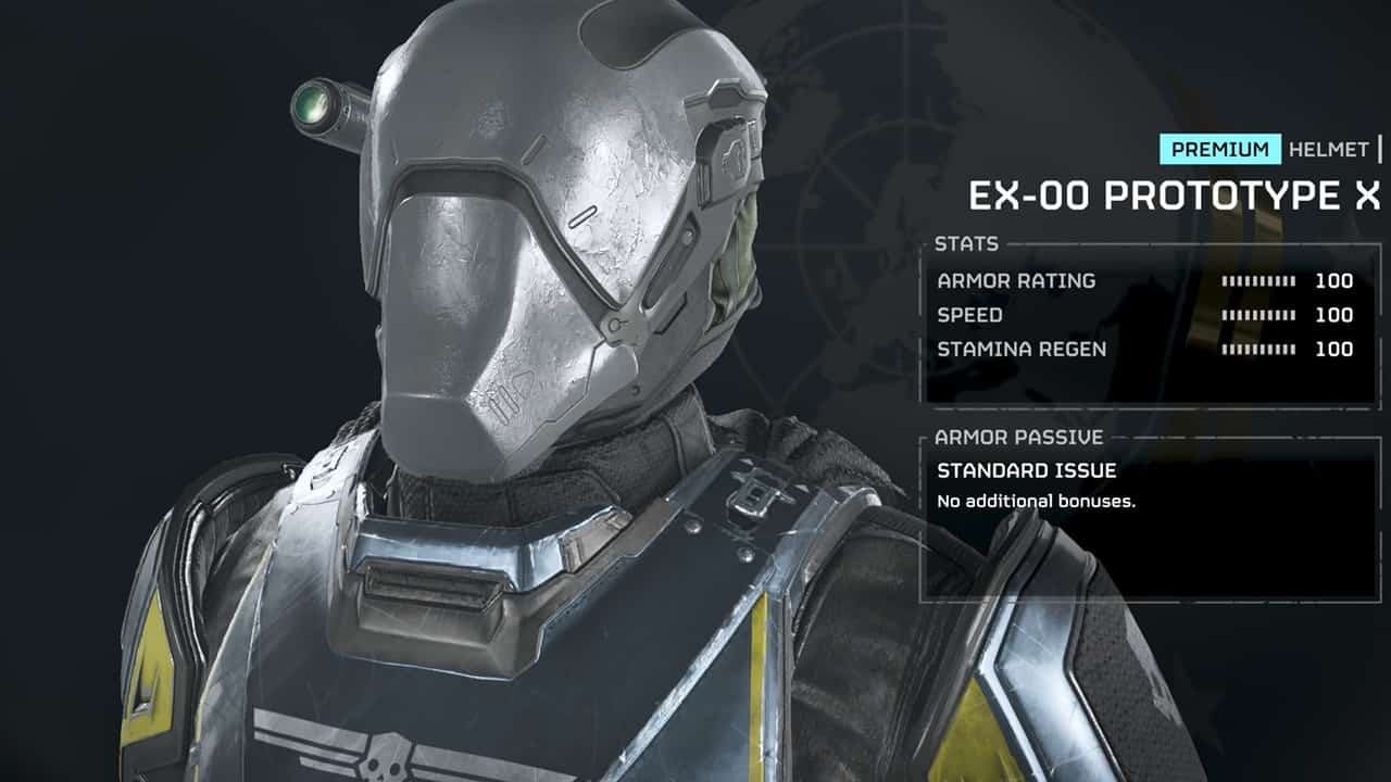 Helldivers 2 best armor: The EX-00 Prototype X helmet in Helldivers 2. Image captured by VideoGamer.