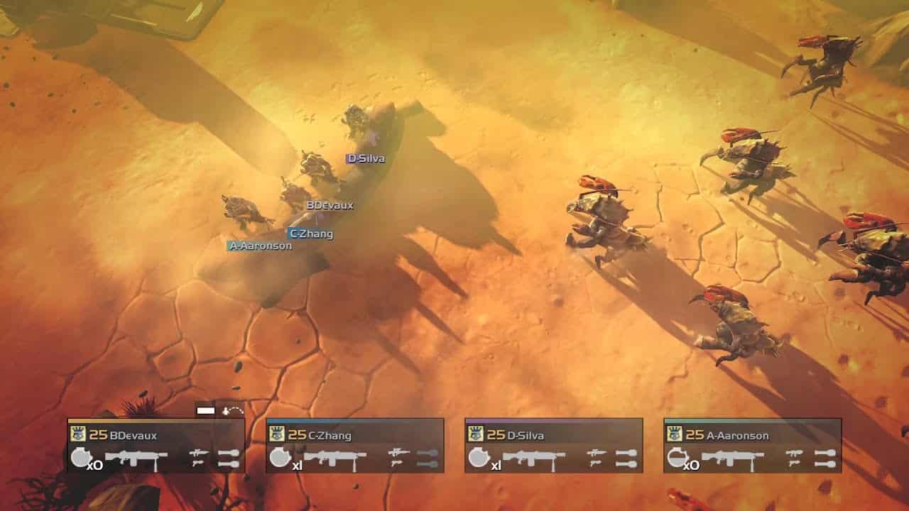 An image of players fighting an alien horde in Helldivers. Image from Arrowhead Game Studios.