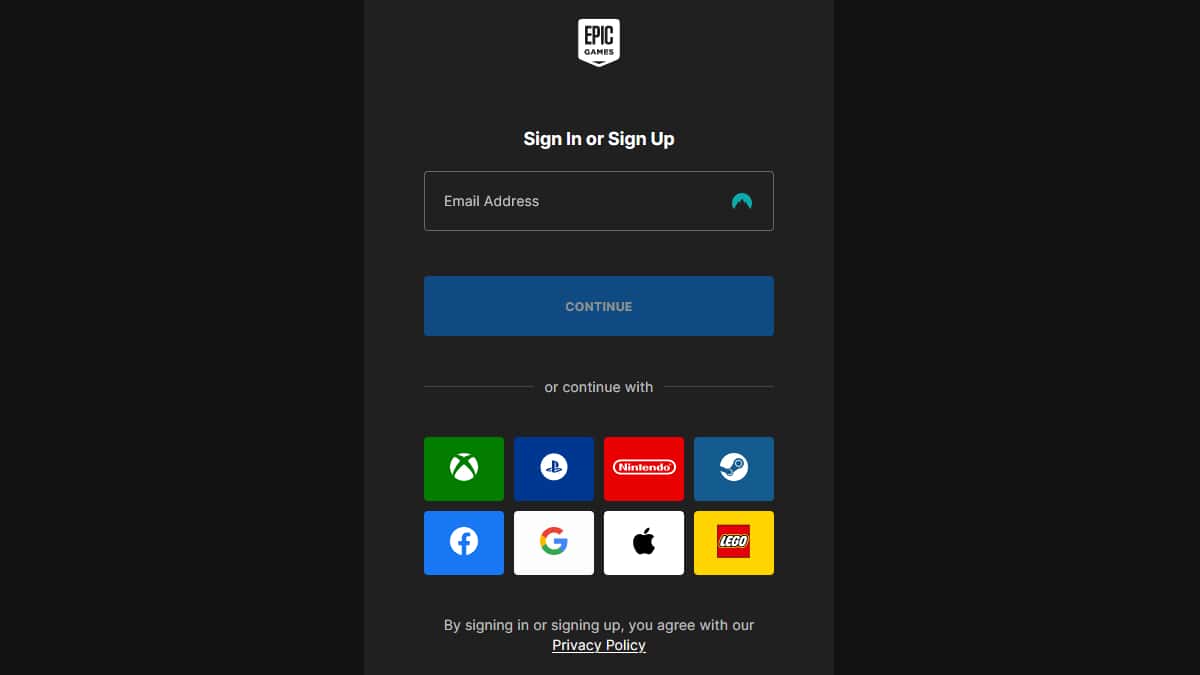 How to make a Fortnite account: The registration screen to make a new Epic Games account.