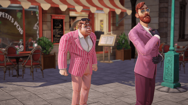Two animated characters in a Broken Sword: Reforged-style street scene, with one appearing to be scolding the other.