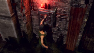 Is Dead by Daylight on Game Pass: A survivor pulls a lever to open the escape gate.